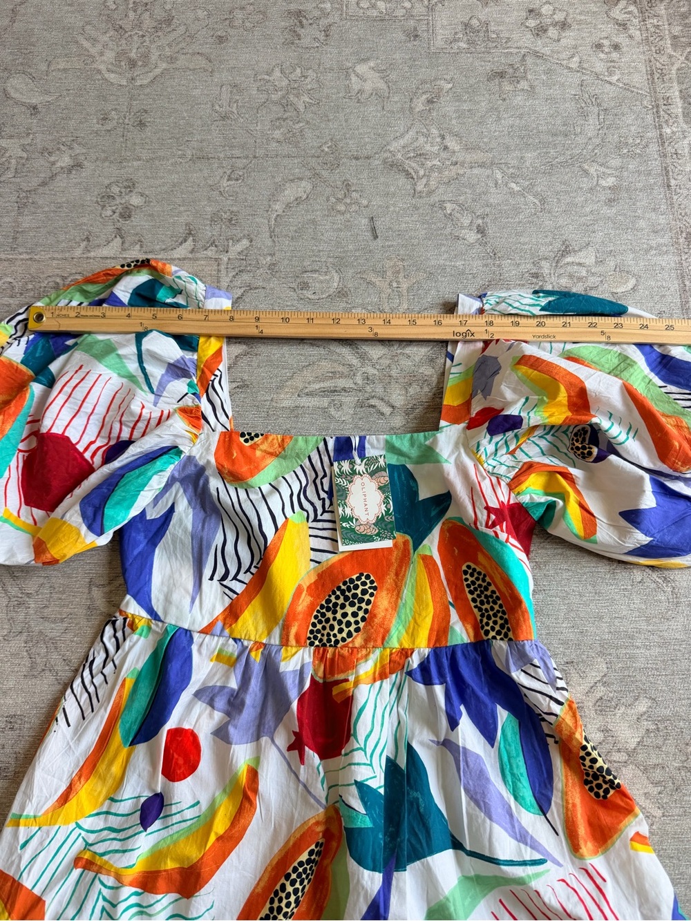 Oliphant Multi-Color bubble hem Puff Sleeve papaya Mini Dress S NEW - Picture 10 of 15